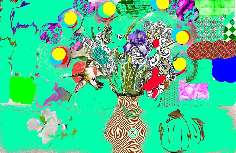 Digital Art Vase #1 is a vase with a light green background that contains some flowers