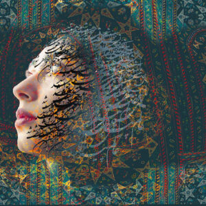 "Love is never forgotten"  is a work of digital art. This work is a combination of a woman's portrait, writings, and texture.