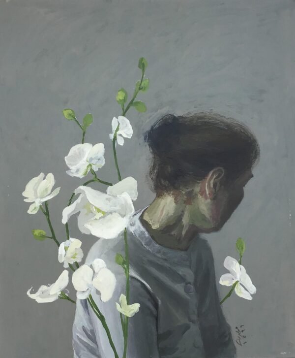 "Return Me" is a woman with some orchids who has turned back