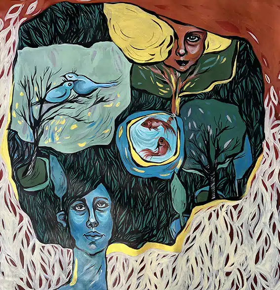 Untitled #50 – Modern Surreal Painting by Art-chy featuring dreamlike imagery, bold colors, and imaginative forms on canvas.
