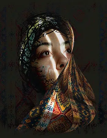Digital art print, one-of-a-kind edition, 34x27 inches, vibrant modern design